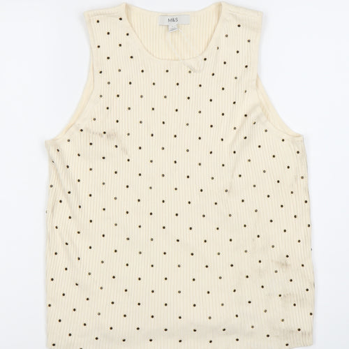 Marks and Spencer Womens Beige Tank Top L Studded Accents
