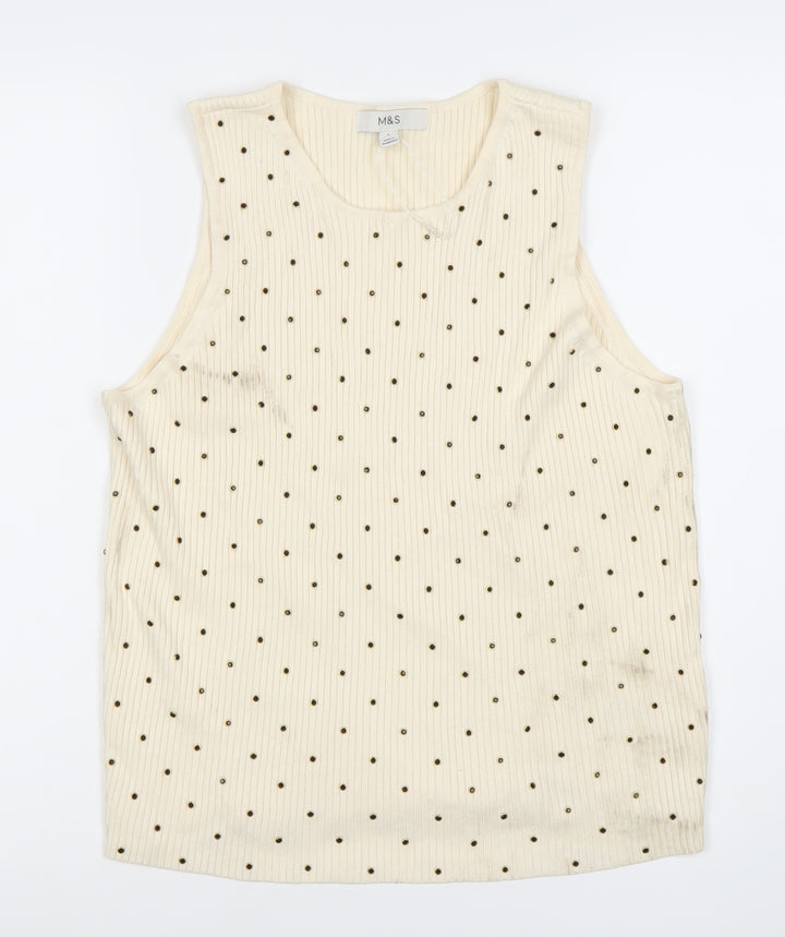 Marks and Spencer Womens Beige Tank Top L Studded Accents