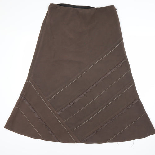 Elegant A-Line Brown Midi Skirt for Women Size 12