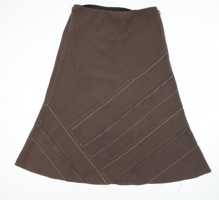 Elegant A-Line Brown Midi Skirt for Women Size 12