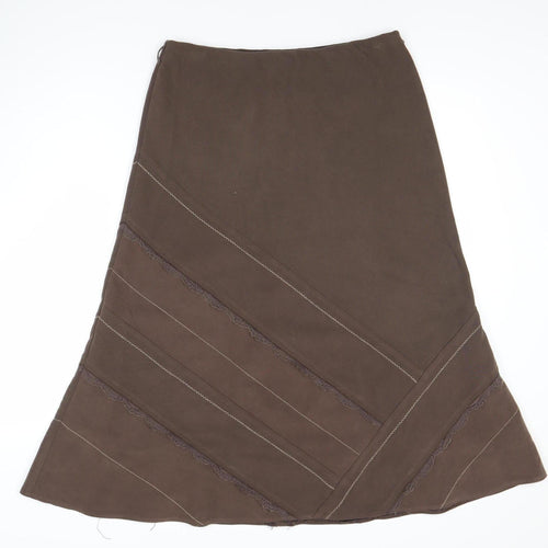Elegant A-Line Brown Midi Skirt for Women Size 12