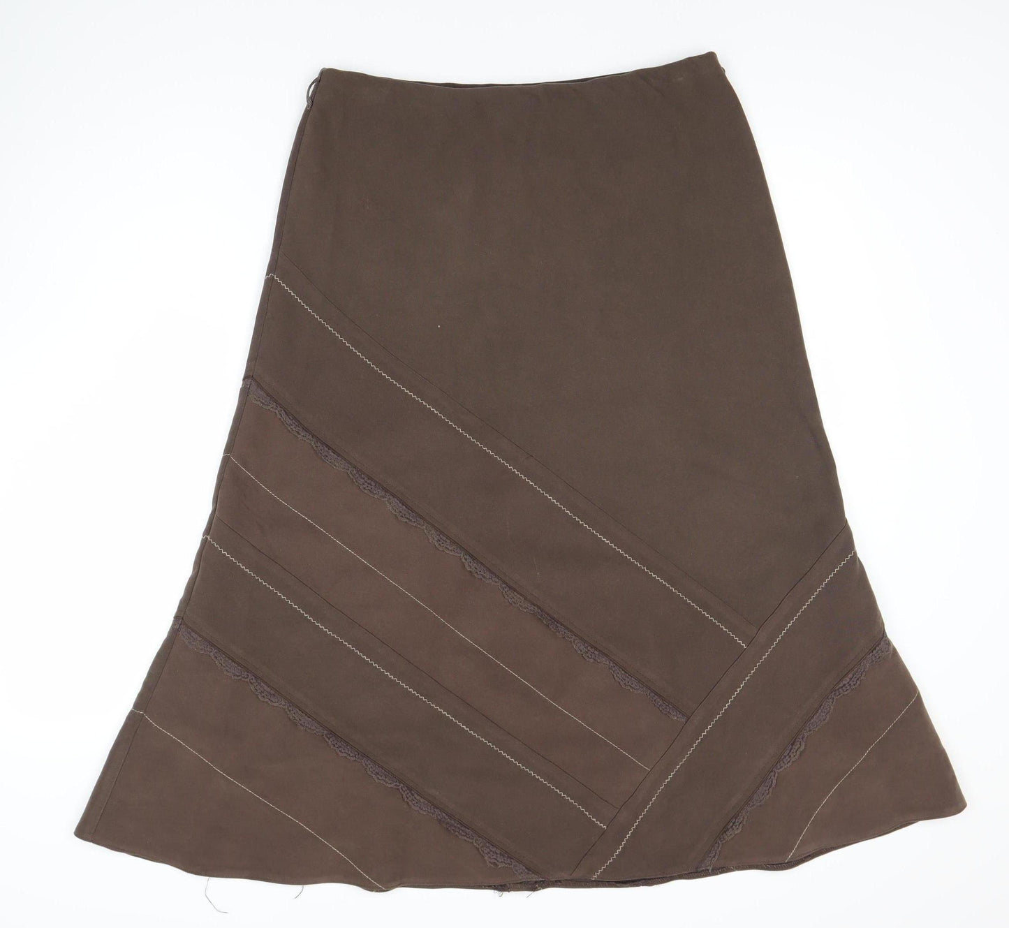 Elegant A-Line Brown Midi Skirt for Women Size 12