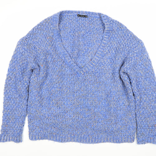 Zara Women’s Blue V-Neck Chunky Knit Jumper M
