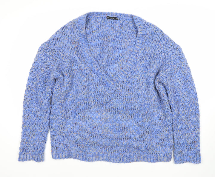 Zara Women’s Blue V-Neck Chunky Knit Jumper M