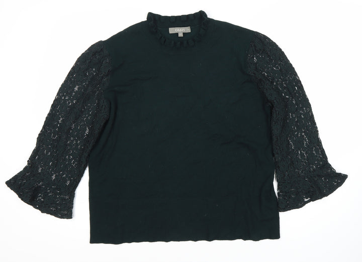 Oasis Women's Black Lace Bell Sleeve Top, XL, Elegant Comfort