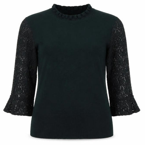 Oasis Women's Black Lace Bell Sleeve Top, XL, Elegant Comfort