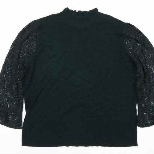 Oasis Women's Black Lace Bell Sleeve Top, XL, Elegant Comfort