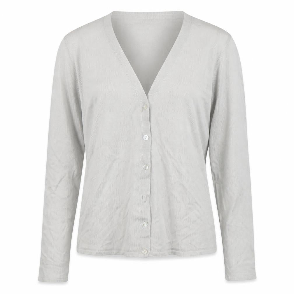 Front view of Oui Women's Grey V-Neck Button Cardigan S