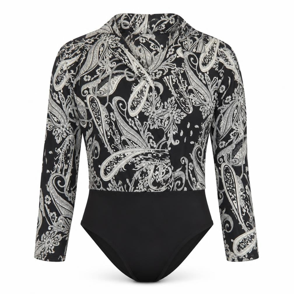 Front view of Quiz Women's Black Paisley Bodysuit, size 8