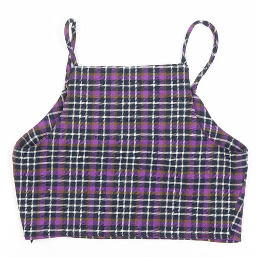 Bershka Women's Purple Check Camisole Tank Top Size 12
