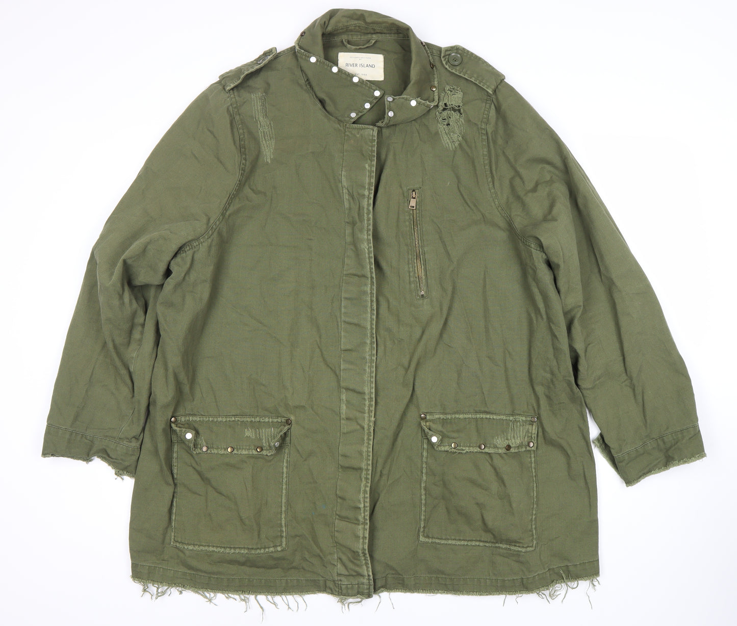 River Island Women's Green Military Jacket Size 16