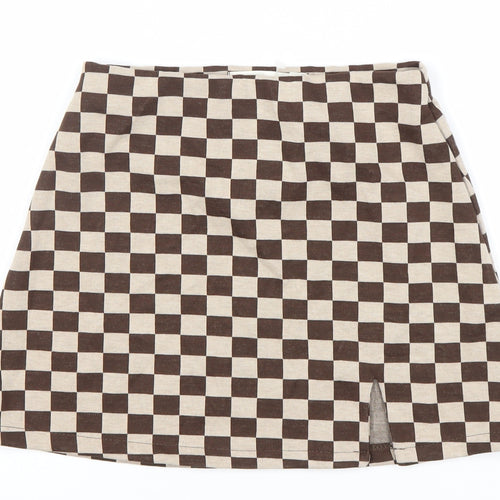 Pull & Bear Women's Brown Check Skirt, Size 12