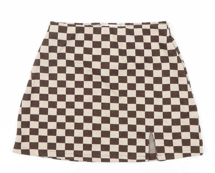 Pull & Bear Women's Brown Check Skirt, Size 12