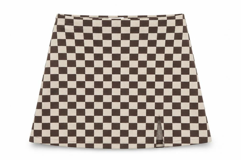 Front view of Pull&Bear Women's Brown Check Skirt, size 12
