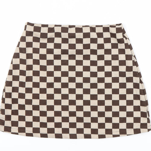 Pull & Bear Women's Brown Check Skirt, Size 12