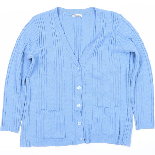 Damart Women's Blue Cardigan M V-Neck Cable Knit