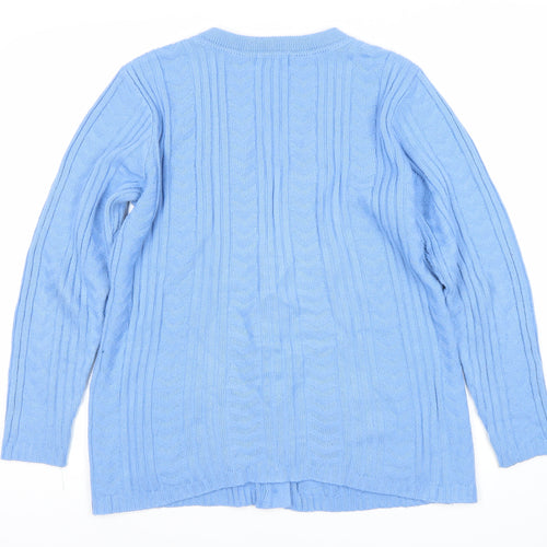 Damart Women's Blue Cardigan M V-Neck Cable Knit