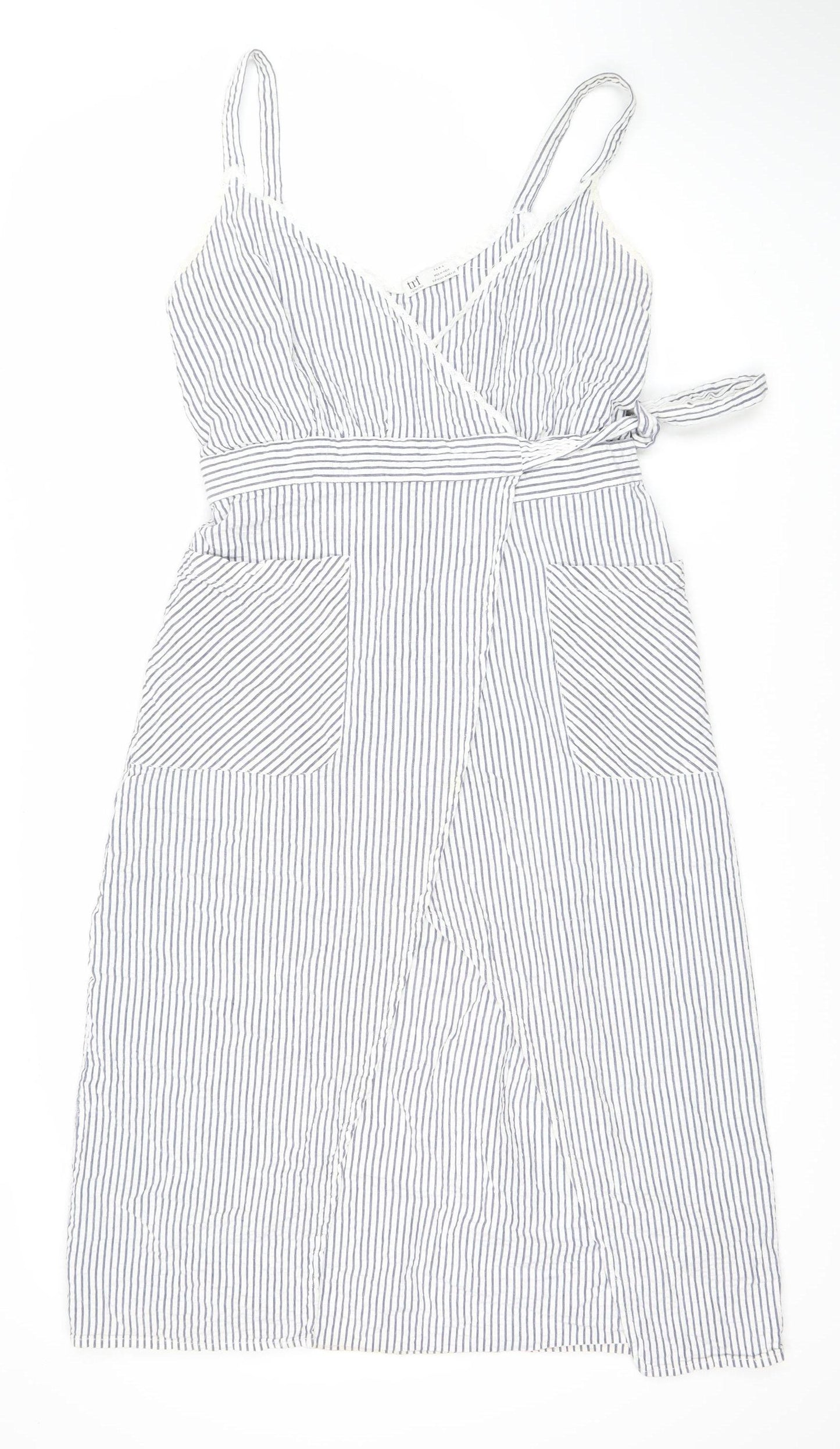 Zara Women's Striped White Slip Dress Size 8