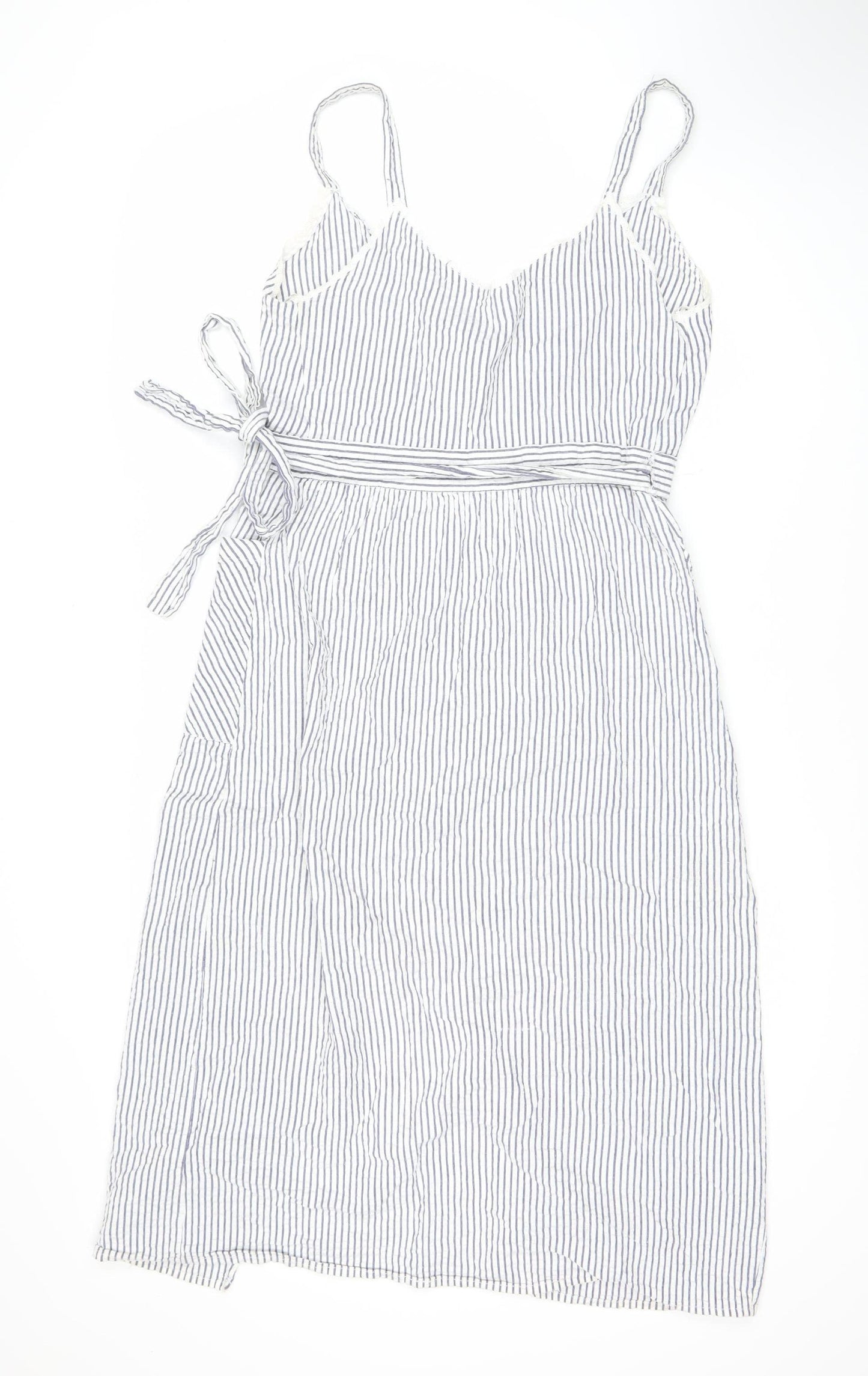 Zara Women's Striped White Slip Dress Size 8