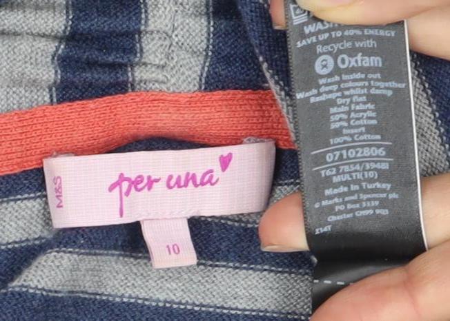 Marks and Spencer Women's Blue Striped Long Sleeve Top