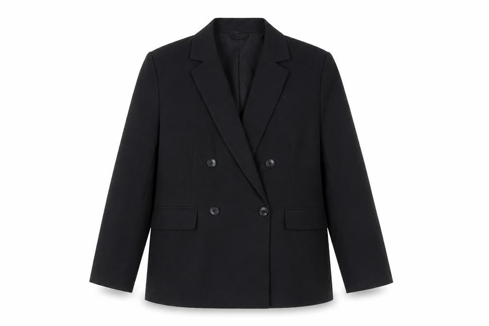 Front view of H&M Women's Black Double-Breasted Blazer L