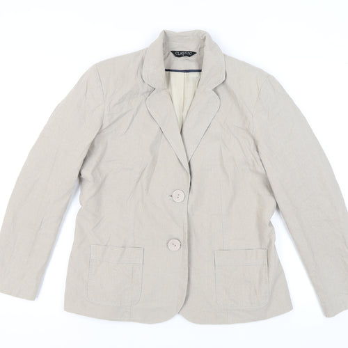 Classic Beige Women's Blazer - Size 14 Linen Blend