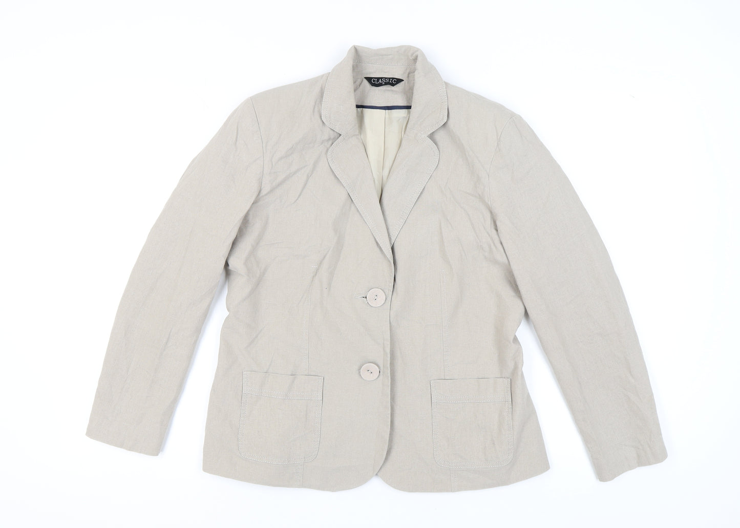 Classic Beige Women's Blazer - Size 14 Linen Blend