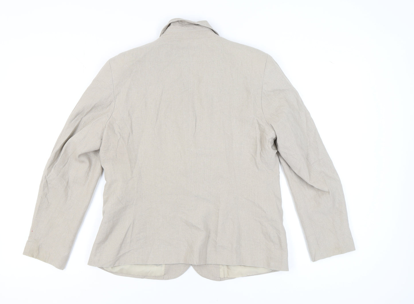 Classic Beige Women's Blazer - Size 14 Linen Blend