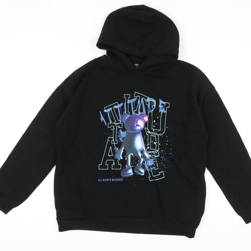 Marks and Spencer Girls Black Graphic Pullover Hoodie 14-15 Years