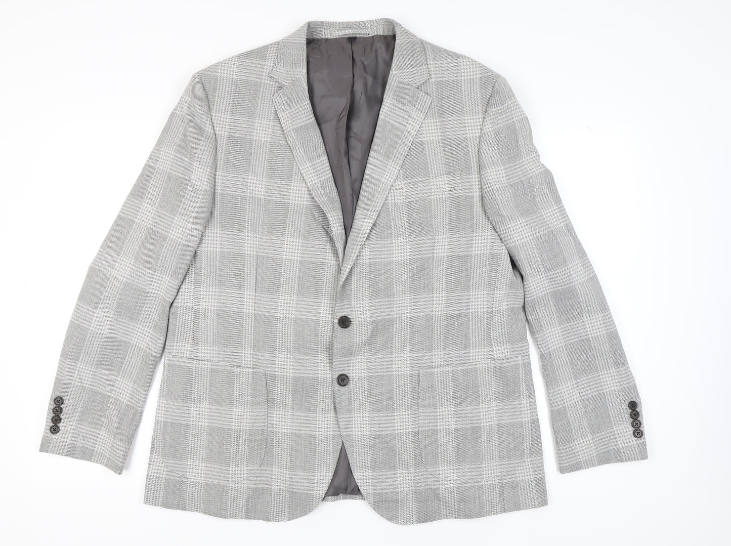 Marks and Spencer Men's Grey Plaid Blazer Size 46R