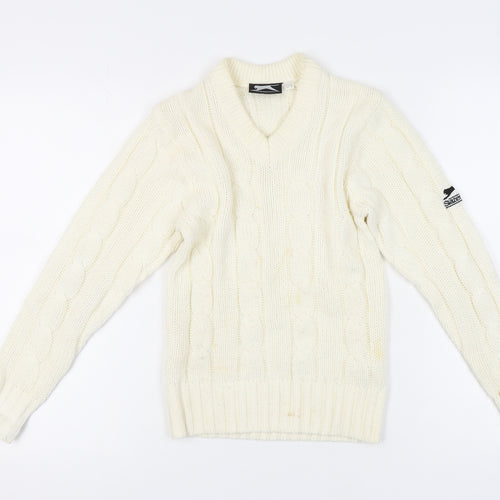 Slazenger Boys Ivory Cable-Knit Wool Pullover, 11-12 Years