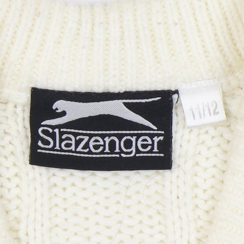 Slazenger Boys Ivory Cable-Knit Wool Pullover, 11-12 Years