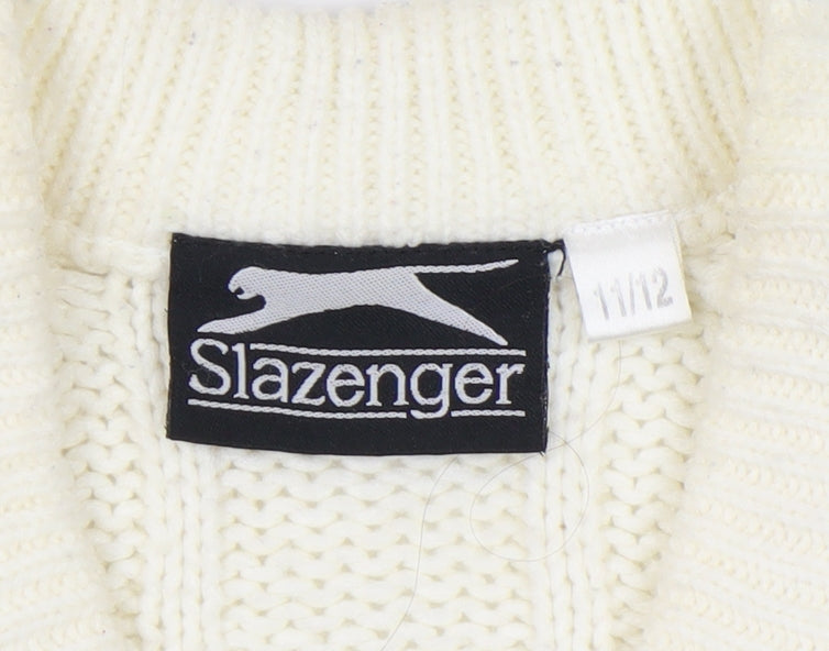 Slazenger Boys Ivory Cable-Knit Wool Pullover, 11-12 Years
