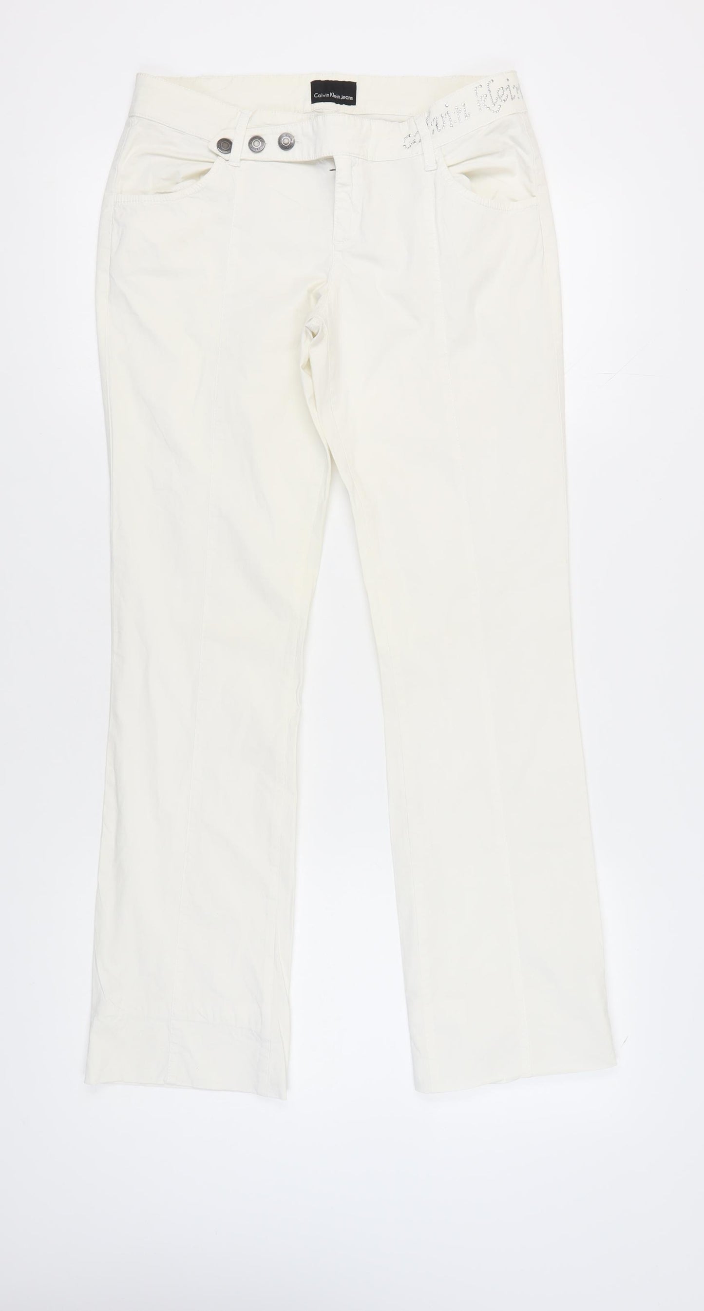 Calvin Klein Women's Ivory Cotton Trousers, Size 31