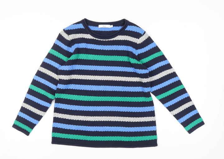 Isle Women's Blue Striped Jumper, M Round Neck