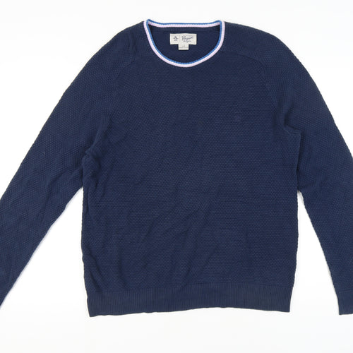 Penguin Men's Large Blue Waffle-Knit Pullover Jumper