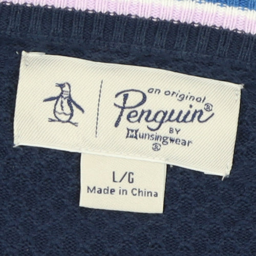 Penguin Men's Large Blue Waffle-Knit Pullover Jumper