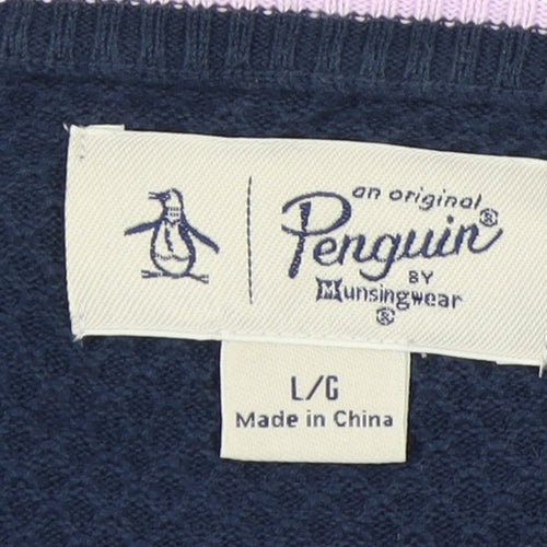 Penguin Men's Large Blue Waffle-Knit Pullover Jumper