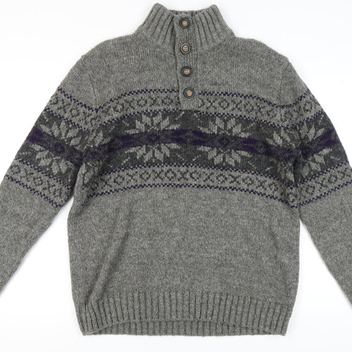 Maine New England Men's Grey Cable Knit Henley L