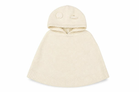 Front view of Gap girls’ ivory knit cape jumper, hooded, 3 years
