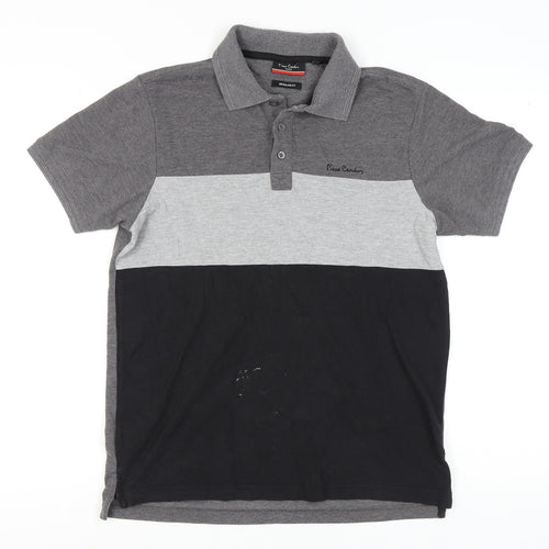 Pierre Cardin Men's Grey-Black M Colourblock Polo