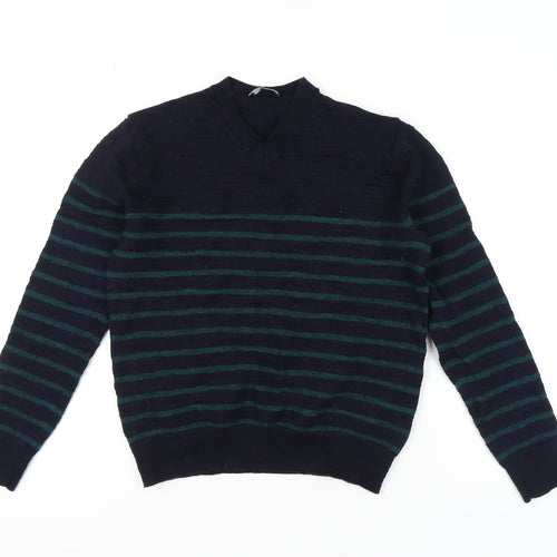 GAP Unisex Blue Striped Pullover, M, Merino Wool Jumper