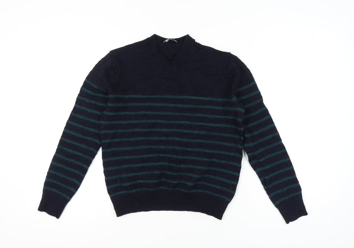 GAP Unisex Blue Striped Pullover, M, Merino Wool Jumper