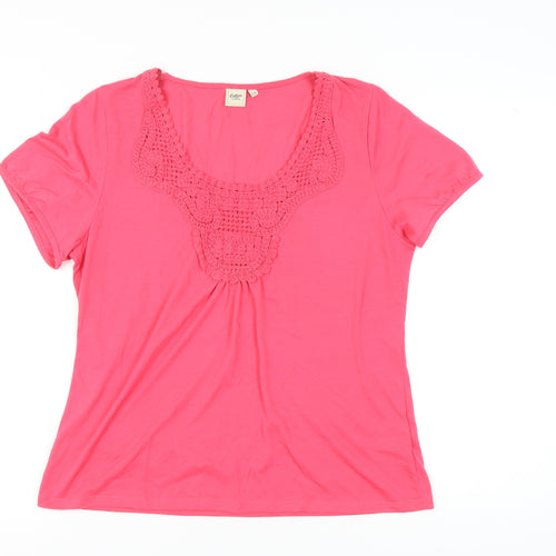 Cotton Traders Pink Crochet Scoop Neck T-Shirt, Size 14