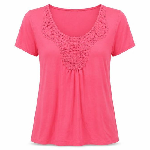 Cotton Traders Pink Crochet Scoop Neck T-Shirt, Size 14