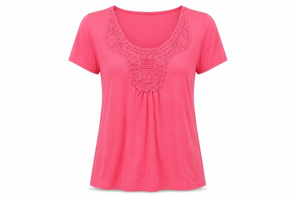Cotton Traders Pink Crochet Scoop Neck T-Shirt, Size 14