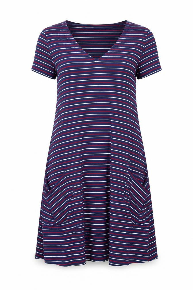 Front view of Seasalt Cornwall Women's Multicoloured Striped T-Shirt Dress