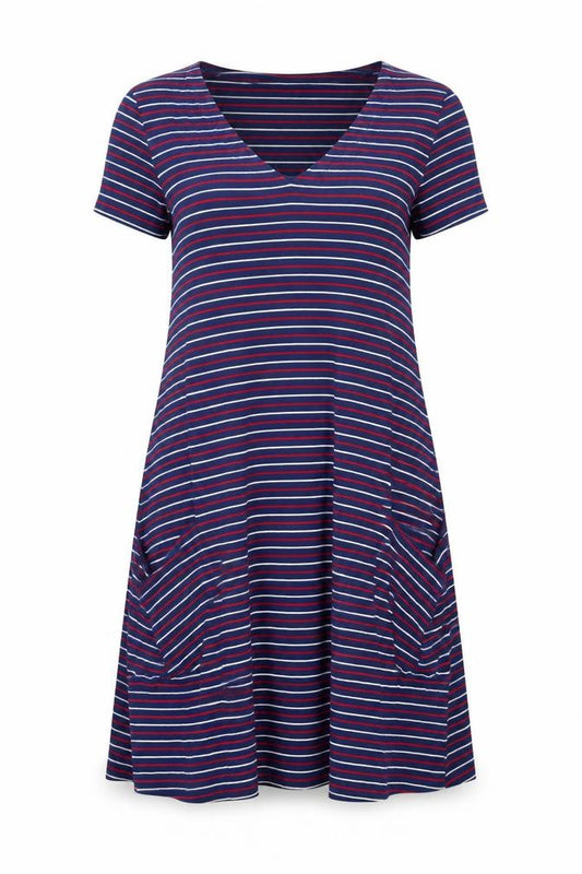 Front view of Seasalt Cornwall Women's Multicoloured Striped T-Shirt Dress
