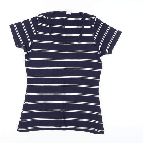 Cotton Traders Women Blue Striped T-Shirt Size 10