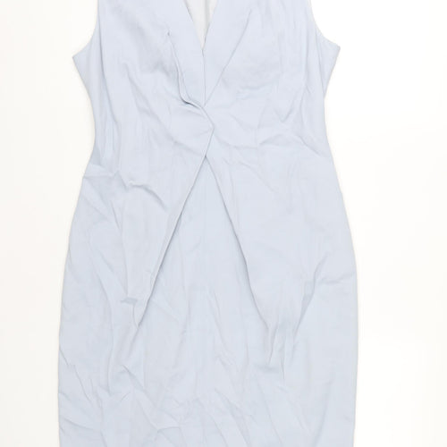 Reiss Women's Blue Sheath Dress, Size 14, V-Neck Formal